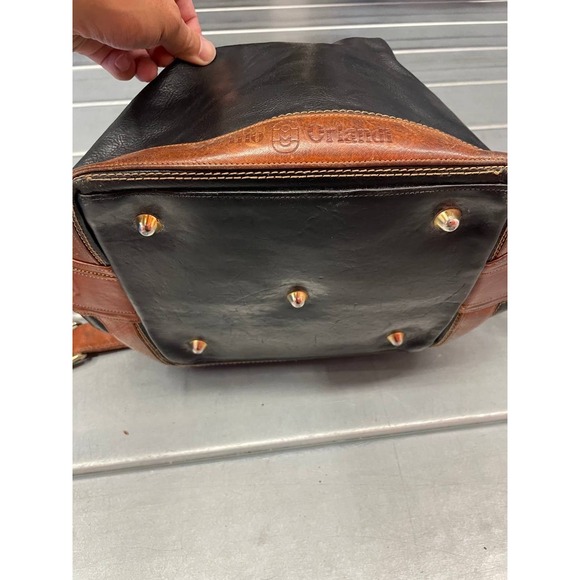 Marino Orlandi Black Leather Bag, Bucket Style with Brown Trim Hand/Shoulder Bag - Picture 6 of 16